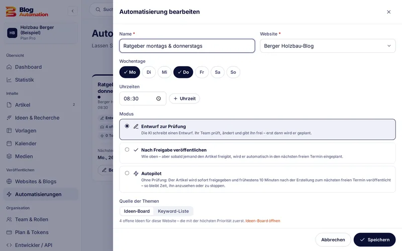 Automatisierung mit Wochentagen, Uhrzeit und Modus